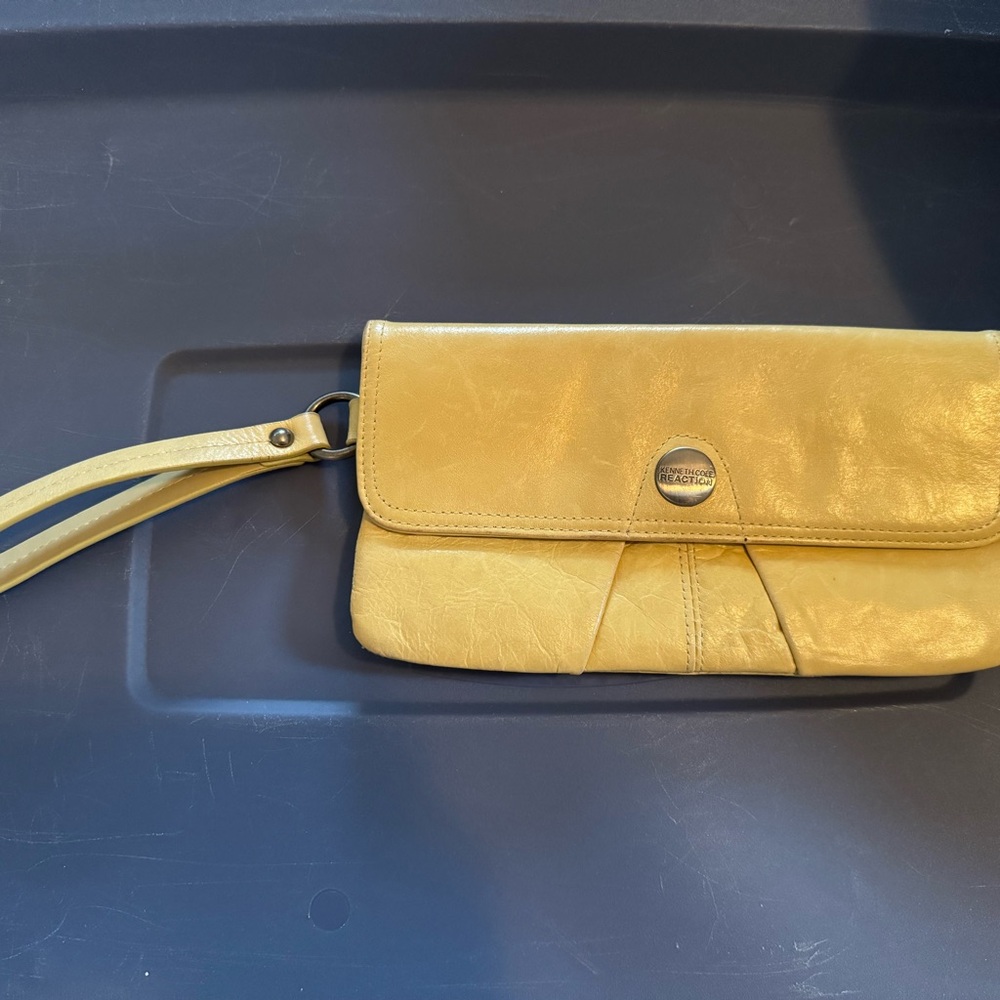 Yellow Leather Wristlet Clutch